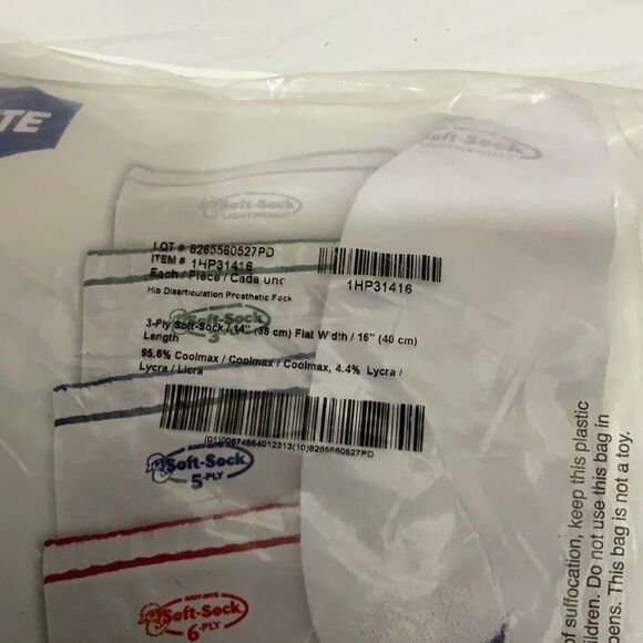 New! Knit-Rite Amputee Prosthetic Sock, Soft Sock 3 ply Item #1SP31416 White G2 - Picture 4 of 6